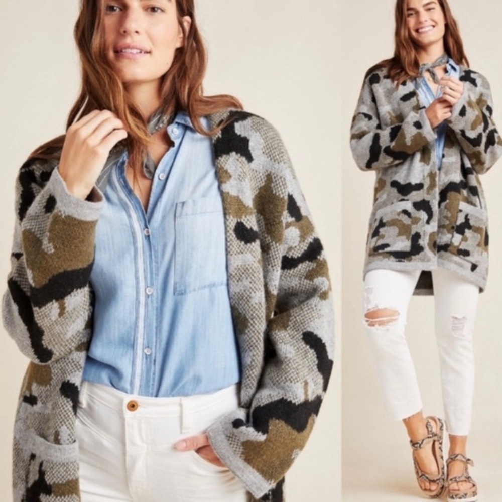 Anthropologie - Vera Camo Sweater Oversized Cardigan
